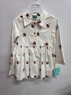 Disney Cream Long Sleeve Minnie Mouse Dress with Red and Black Accents